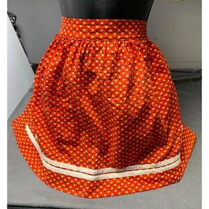 Handmade Vintage Red & Yellow Floral Apron with Pockets & White Trim